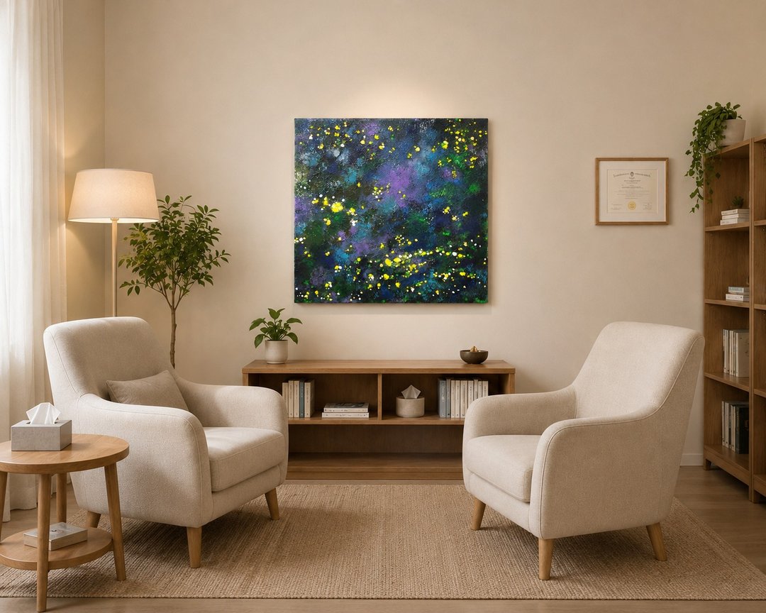 【发光的宁静】萤火虫森林抽象挂画 -30×30 压克力原作 - 摆饰 - 棉 