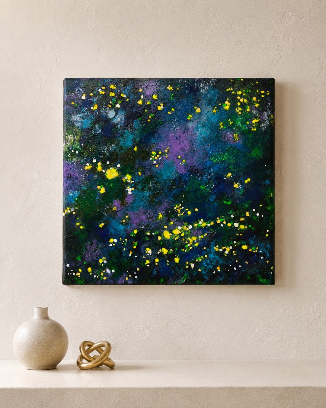 【发光的宁静】萤火虫森林抽象挂画 -30×30 压克力原作 - 摆饰 - 棉 