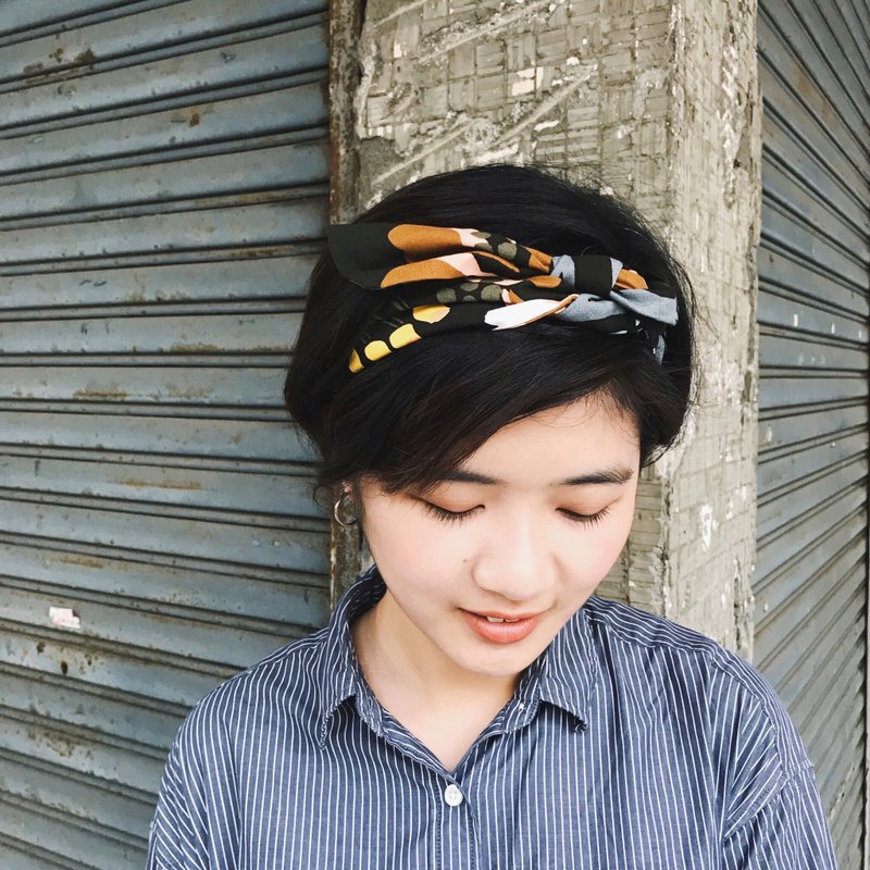 栗子山  绑带式 松紧窄版/手工发带 - 发饰 - 棉．麻 咖啡色