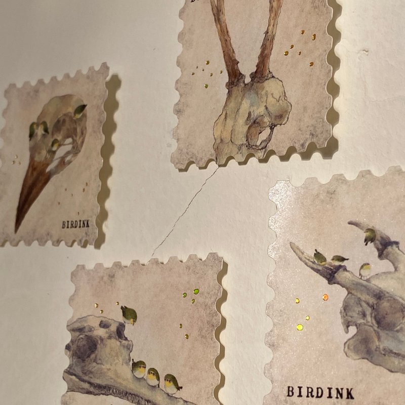 绿绣眼 复古 邮票 贴纸 - 卡片/明信片 - 其他材质 