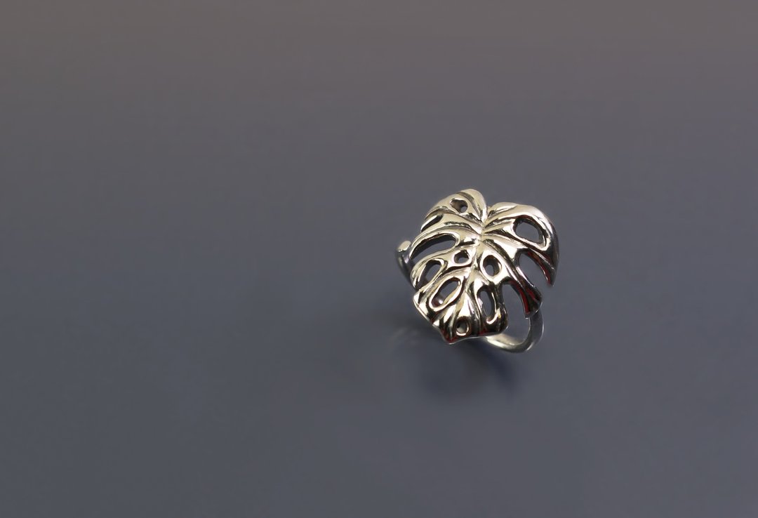 手绘系列-龟背芋设计925银戒 - 戒指 - 纯银 金色