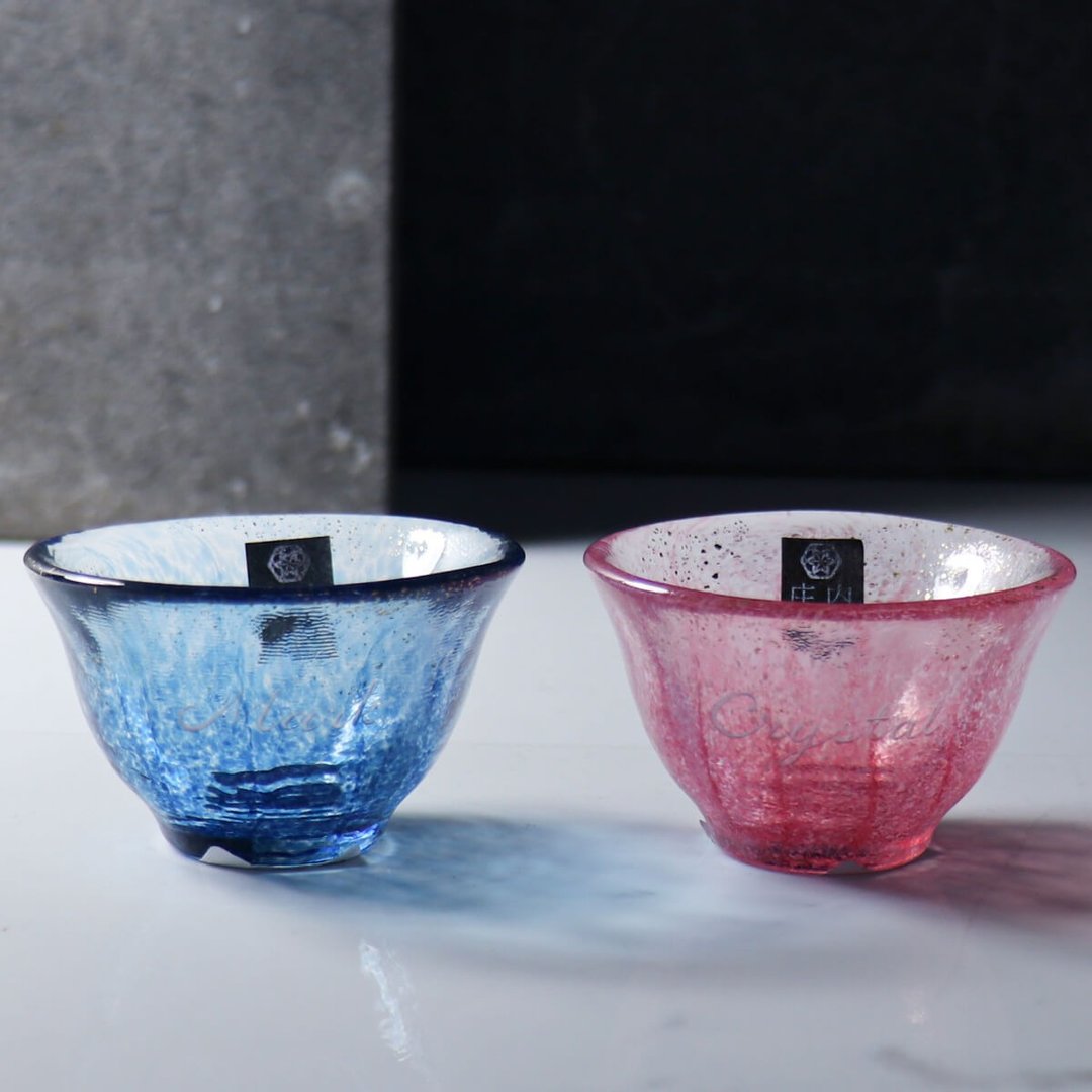 (一对价)70cc【ADERIA】恋舞 日本津轻庄内金箔手工玻璃祝杯 - 酒杯/酒器 - 玻璃 蓝色