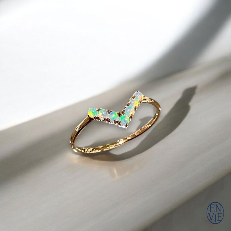 18K 澳洲蛋白石戒指 18K Australian Opal Diamond Ring - 戒指 - 贵金属 