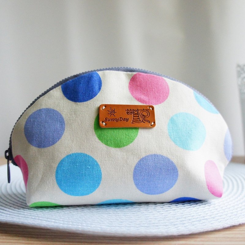 Lovely缤纷大点点旅行组化妆包、蓝粉混色 - 化妆包/杂物包 - 棉．麻 多色