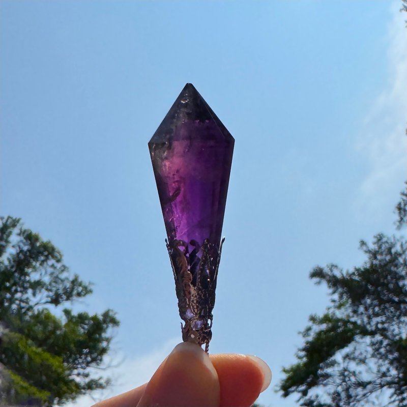 NO.90 高紫度 彩虹光 紫黄晶 上帝指纹 双色水晶 灵摆 项链 吊坠 - 项链 - 水晶 多色