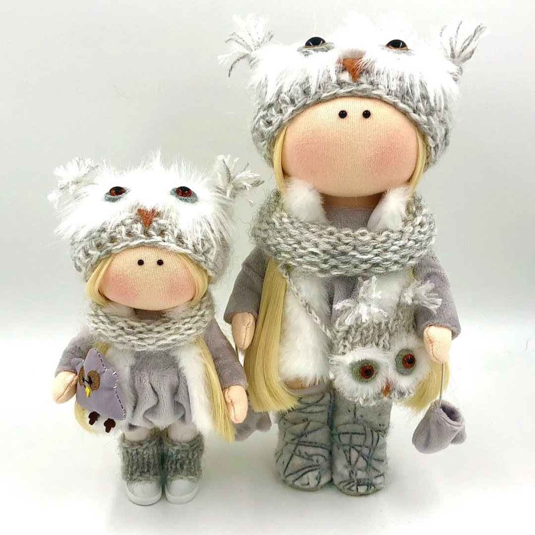 Rag doll owl, Snowy owl plush, Winter doll, Fabric puppe,Christmas Gift Wrapping - 玩偶/公仔 - 其他材质 灰色