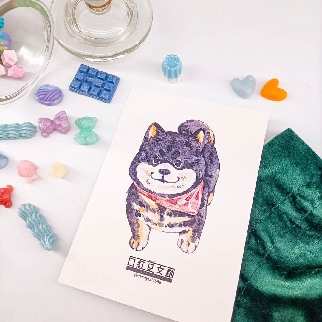 KR474_口紅堂明信片_柴犬1_candy1313588 postcard - 卡片/明信片 - 纸 多色