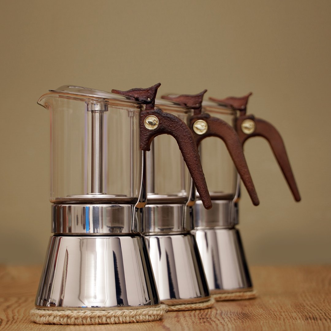 【咖啡炭烧把手】玻璃摩卡壶 240ml • HOMER GLASS MOKA POT BHE - 咖啡壶/周边 - 不锈钢 咖啡色