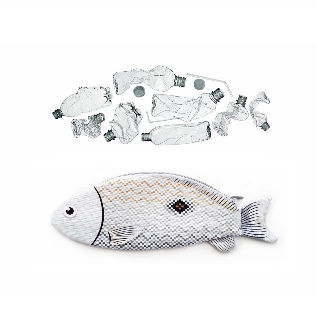 Russell's Snapper fish pouch (PET bottles waste recycled fabric) - 手提包/手提袋 - 环保材料 白色