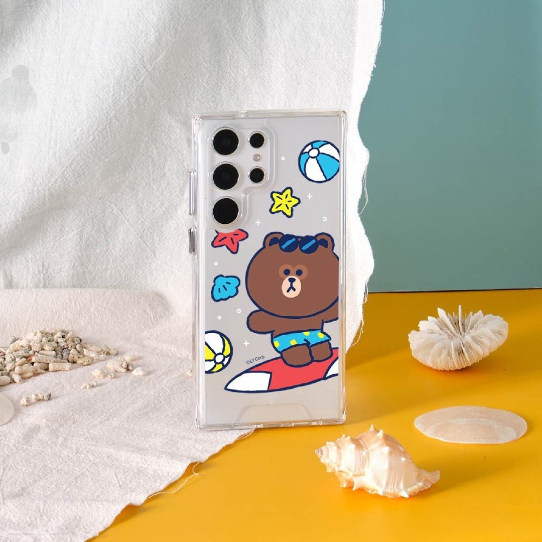 LINE FRIENDS夏日缤纷-熊大冲浪防摔透明SAMSUNG手机壳 - 手机壳/手机套 - 塑料 多色