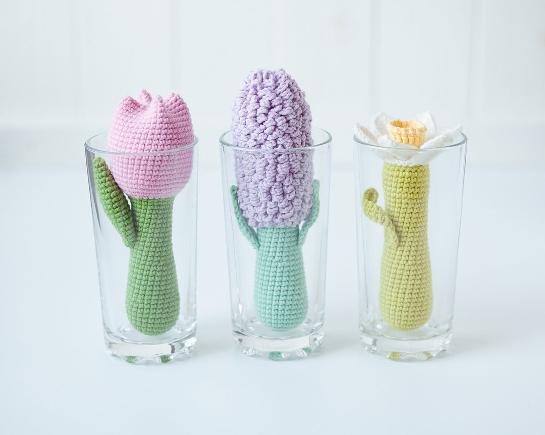 Crochet Pattern Bundle - Narcissus Tulip Hyacinth Baby Rattles - Digital Item - 手工艺教程/工具书 - 其他材质 