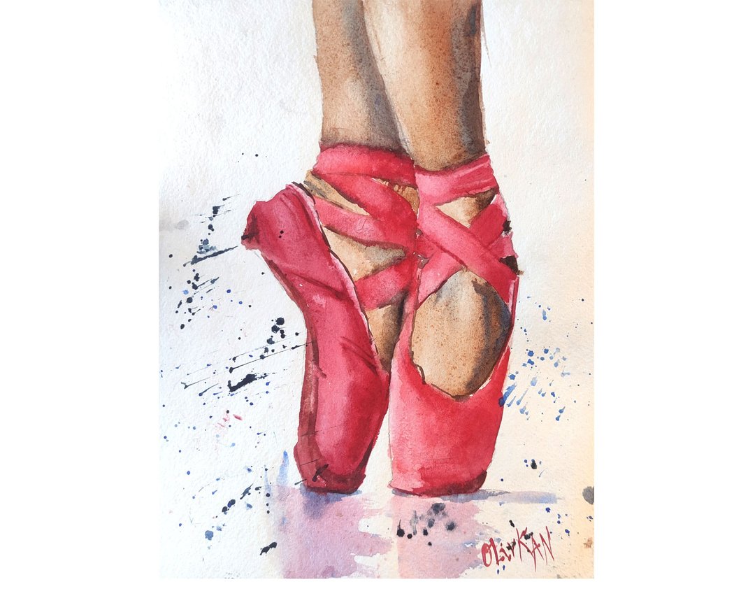 Ballet Painting Pointe Original Watercolor Ballerina Art Dance Wall Art - 海报/装饰画/版画 - 纸 红色