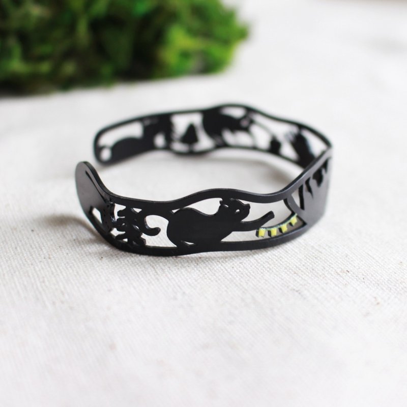 黑猫 喵星人黄铜手镯 I 故事_黑猫守护者 - 手链/手环 - 铜/黄铜 黑色