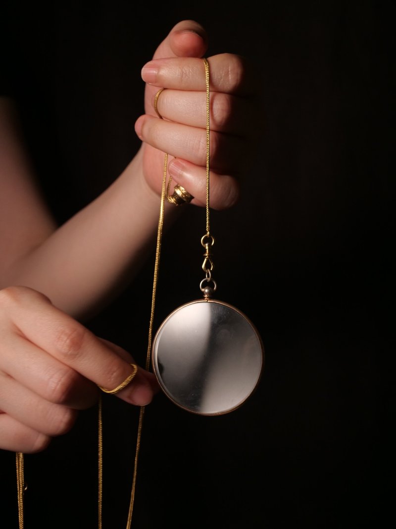 19世纪末期 法国 大型镀金玻璃相片坠 - 项链 - 其他金属 金色