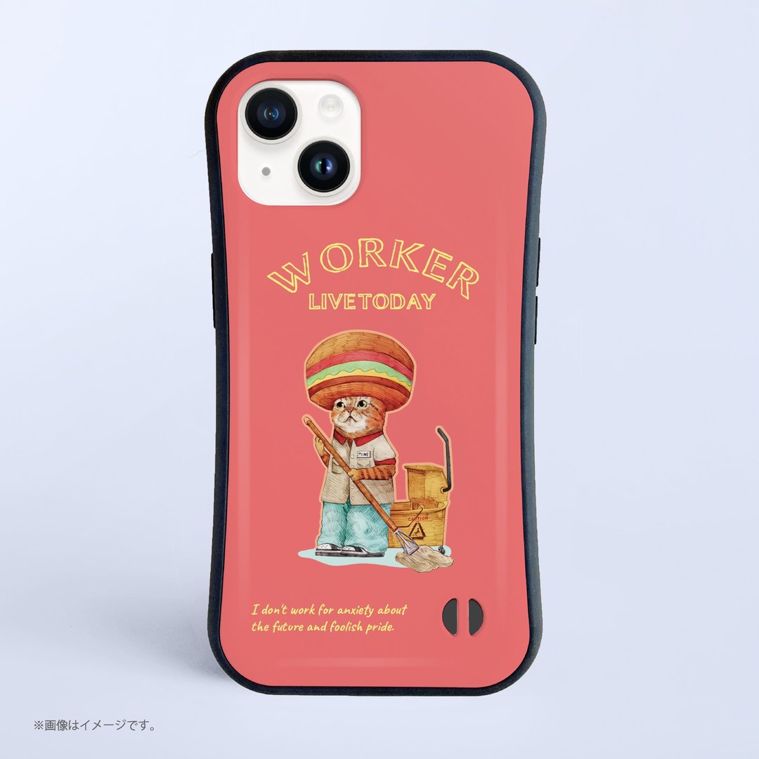 工人 在汉堡店工作的猫/防震手柄 iPhone 手机壳 - 手机壳/手机套 - 塑料 白色