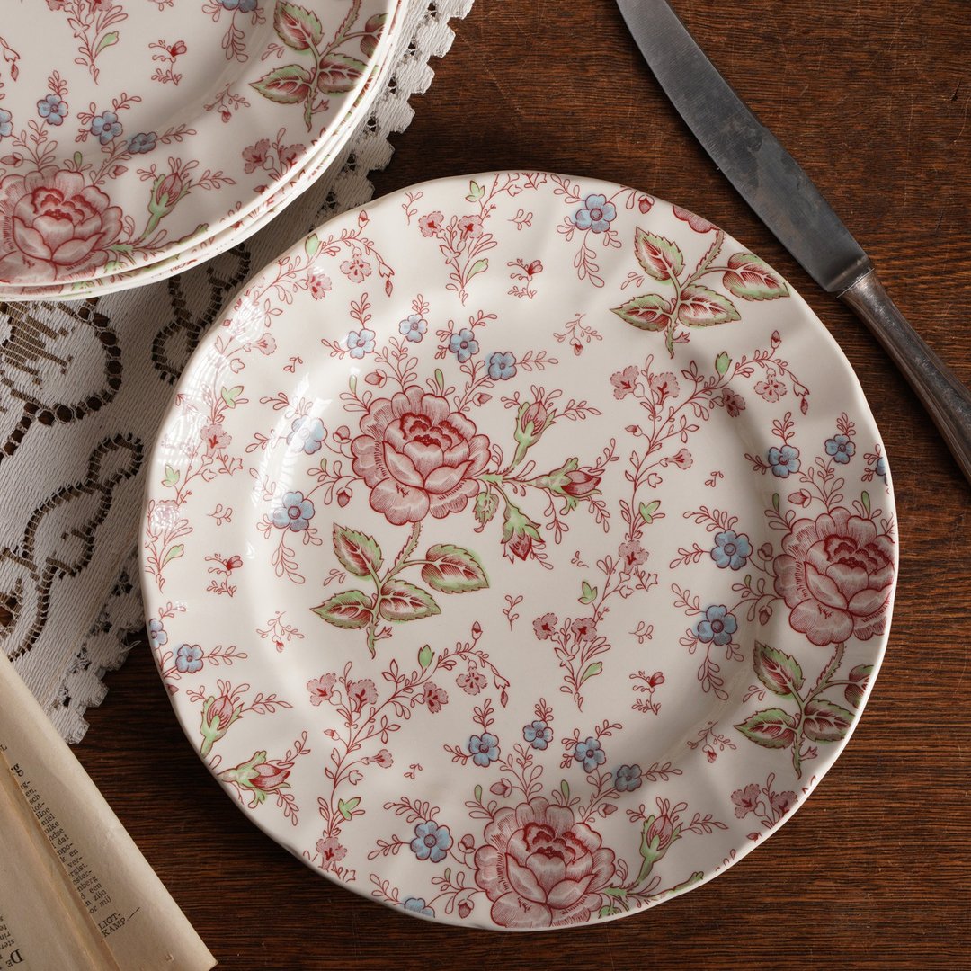 英国 Johnson Bros Rose Chintz 系列满版玫瑰餐盘 - 盘子/餐盘/盘架 - 陶 粉红色