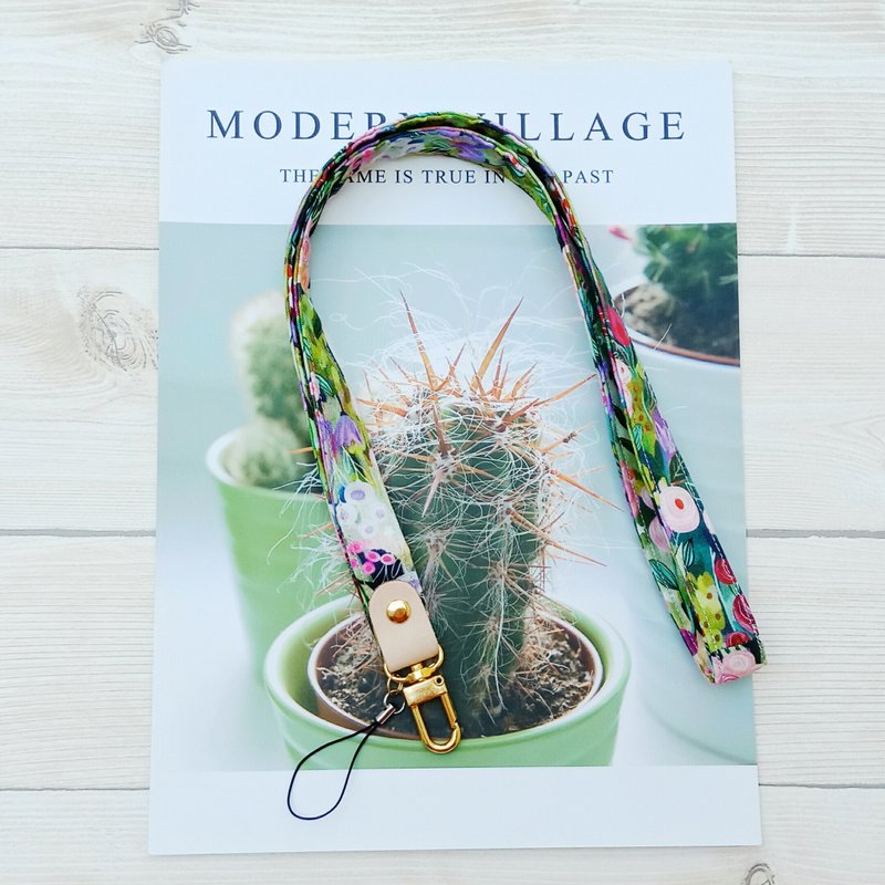 【手机背带】绿色小花/皮片铆钉版 - 手机配件 - 棉．麻 绿色