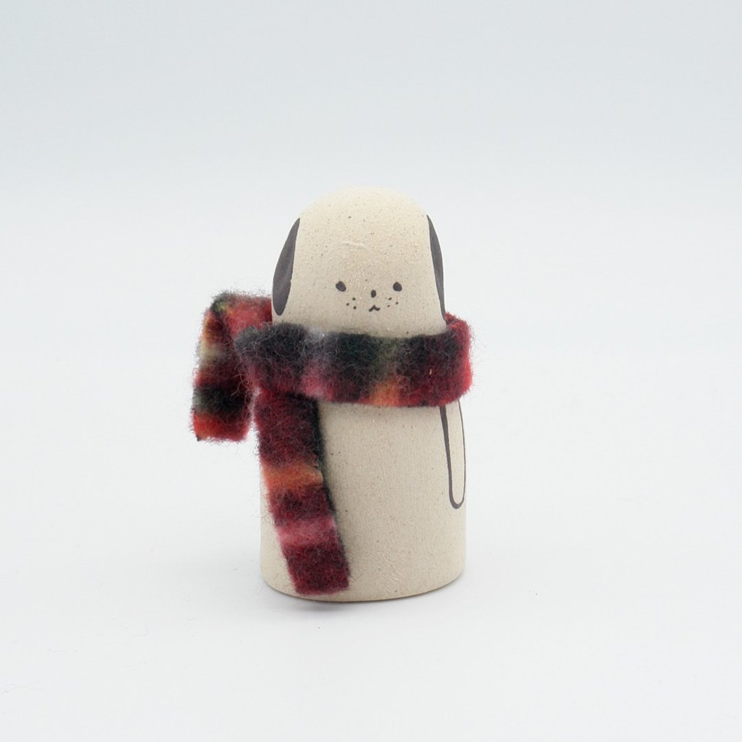 Dog with a handmade porcelain doll muffler - 摆饰 - 陶 卡其色