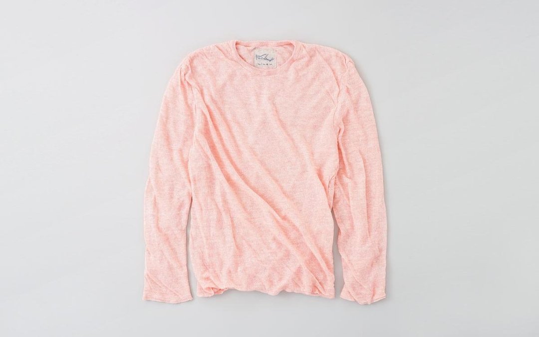 Linen knit mens / L long-sleeved pullover (Pink) - 女装上衣 - 棉 粉红色
