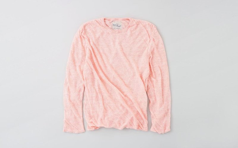 Linen knit mens / L long-sleeved pullover (Pink) - 女装上衣 - 棉 粉红色