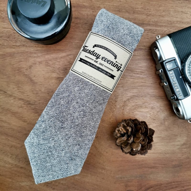 Necktie Light Grey Drip - 领带/领带夹 - 棉．麻 灰色