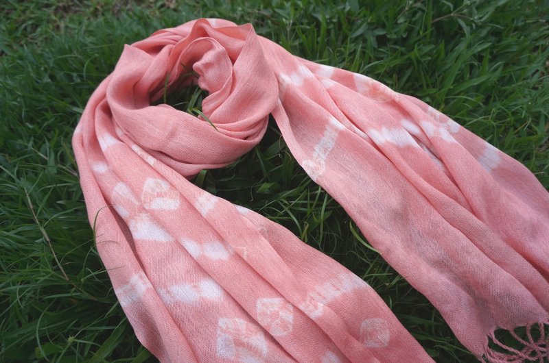 茜草根染粉橘色绞染棉围巾 - 丝巾 - 棉．麻 粉红色