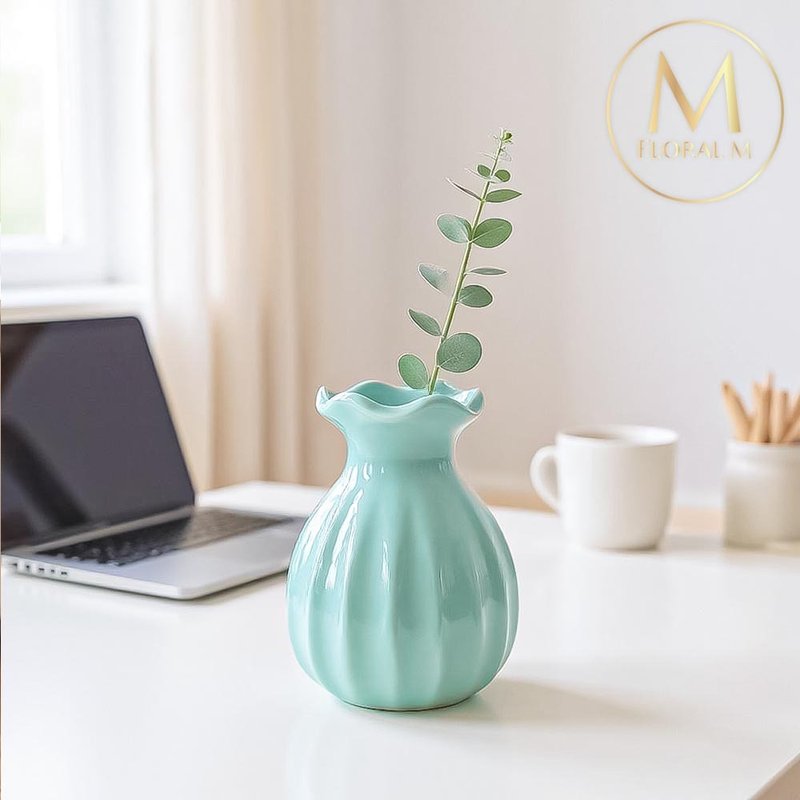 法式海洋蓝波浪陶瓷迷你小花瓶 - 花瓶/陶器 - 塑料 绿色