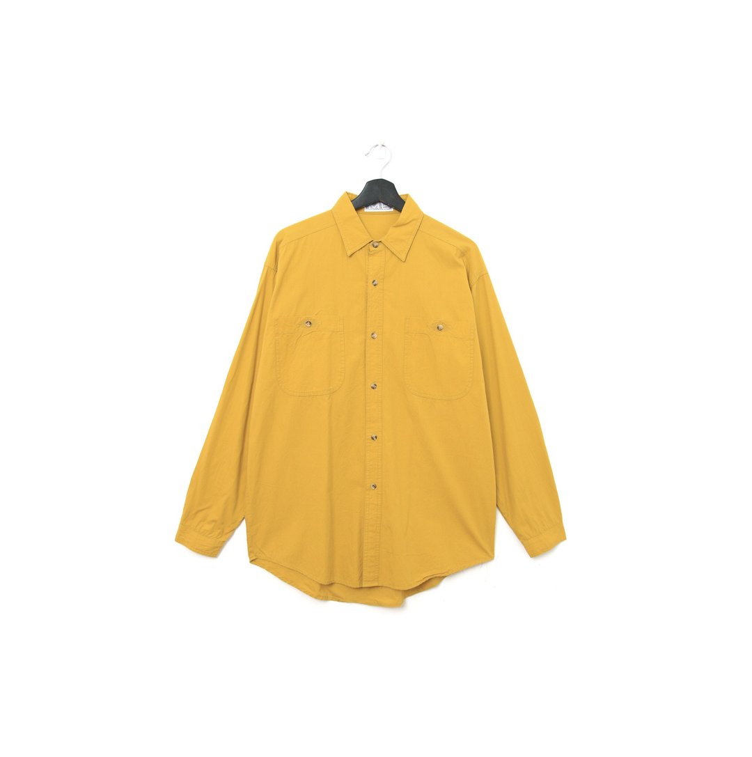 Back to Green- 长袖衬衫 俐落 芥末黄  vintage shirt - 男装衬衫 - 棉 