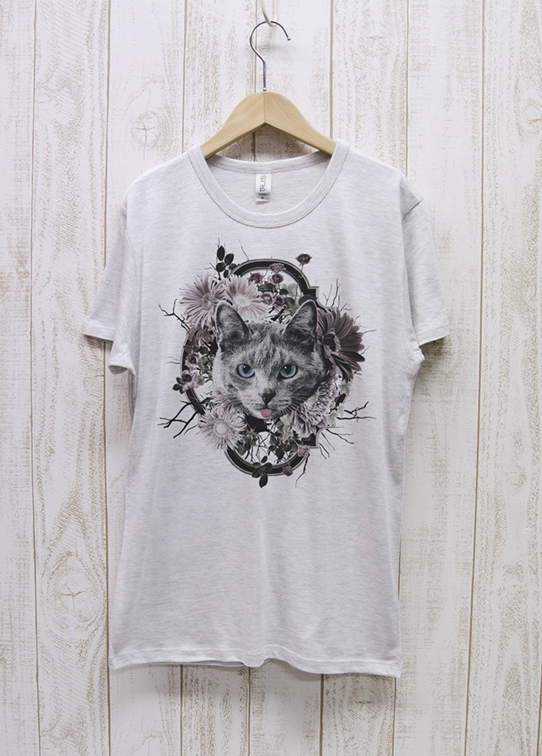 ronronCAT Tee Flower Frame Heather White / R021-TT-HWH - 中性连帽卫衣/T 恤 - 棉 白色