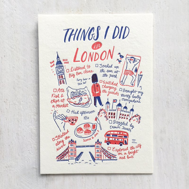 Things I Did in London Letterpress Postcard - 卡片/明信片 - 纸 