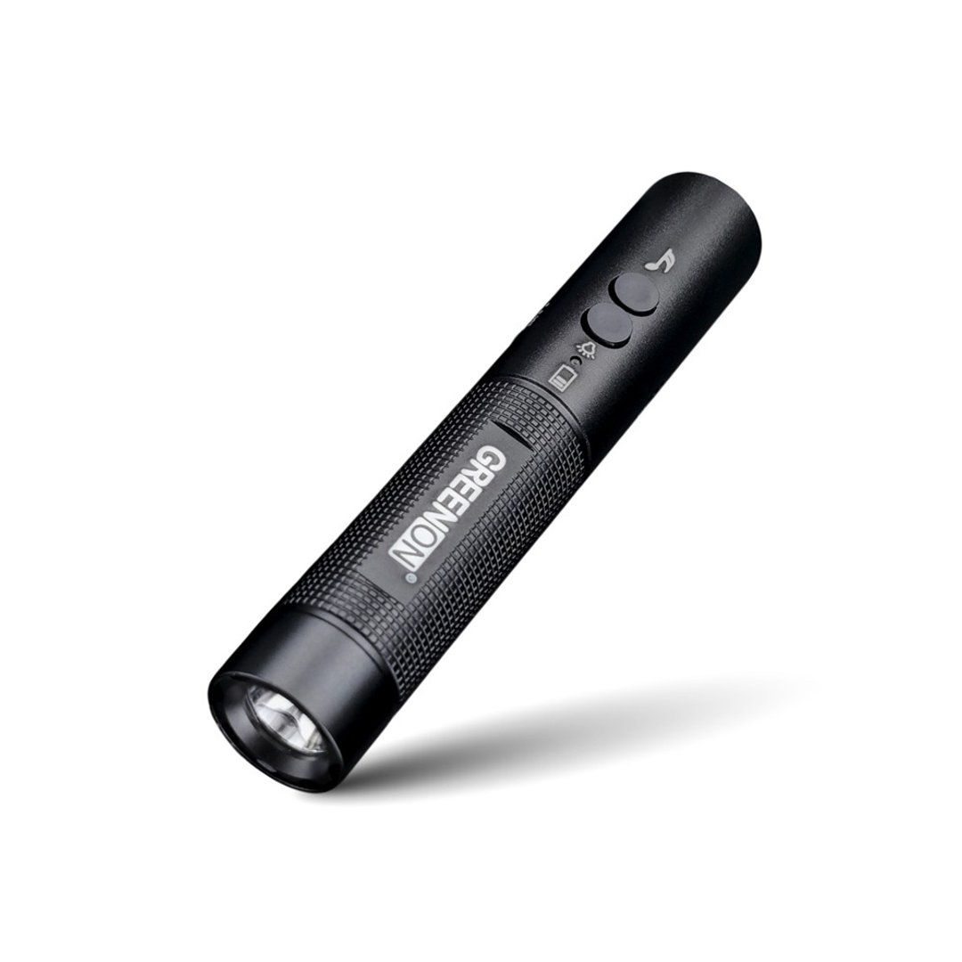 【GREENON】工规级USB电子哨手电筒-(GS368) 夜间行走防身 - 露营用品 - 铝合金 黑色