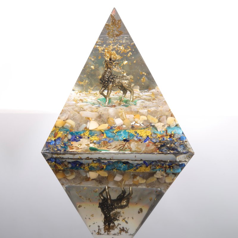 【特别订制】极大12cm圣鹿传说奥刚金字塔-水晶疗愈开运招财金箔 - 摆饰 - 半宝石 多色