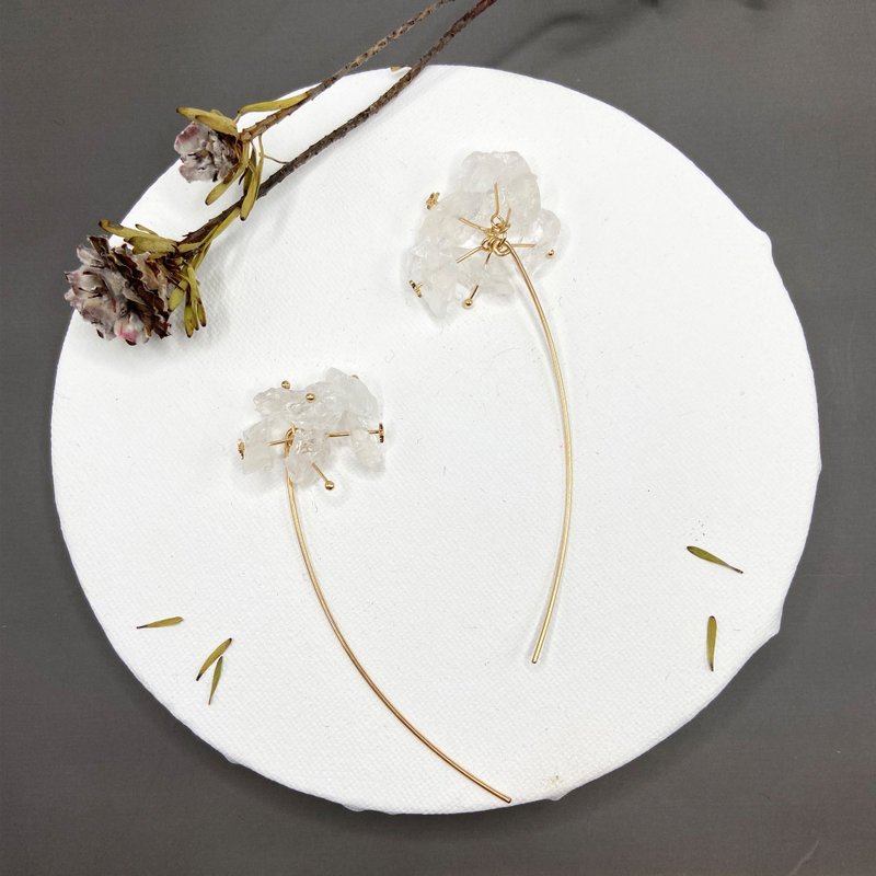 白水晶14kgf耳环 流星许愿 情人节礼物 天然石耳环 改耳夹 - 耳环/耳夹 - 水晶 白色