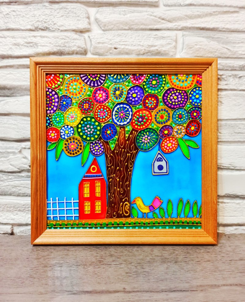 手绘彩色玻璃仙女树艺术天真艺术鸟画苗圃装饰 - 墙贴/壁贴 - 玻璃 多色