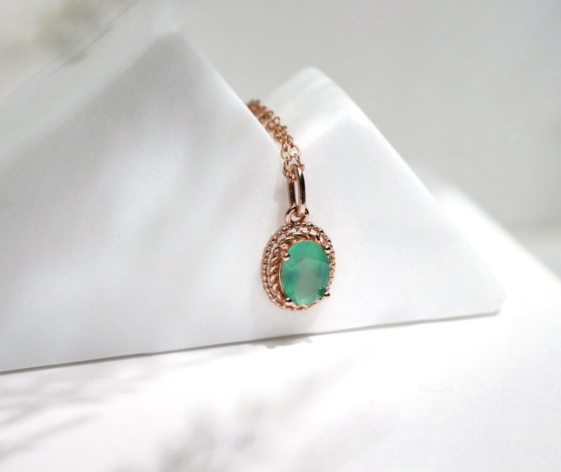 薄荷香气 浅绿玉髓切面宝石项链-5月诞生石 - 项链 - 宝石 绿色