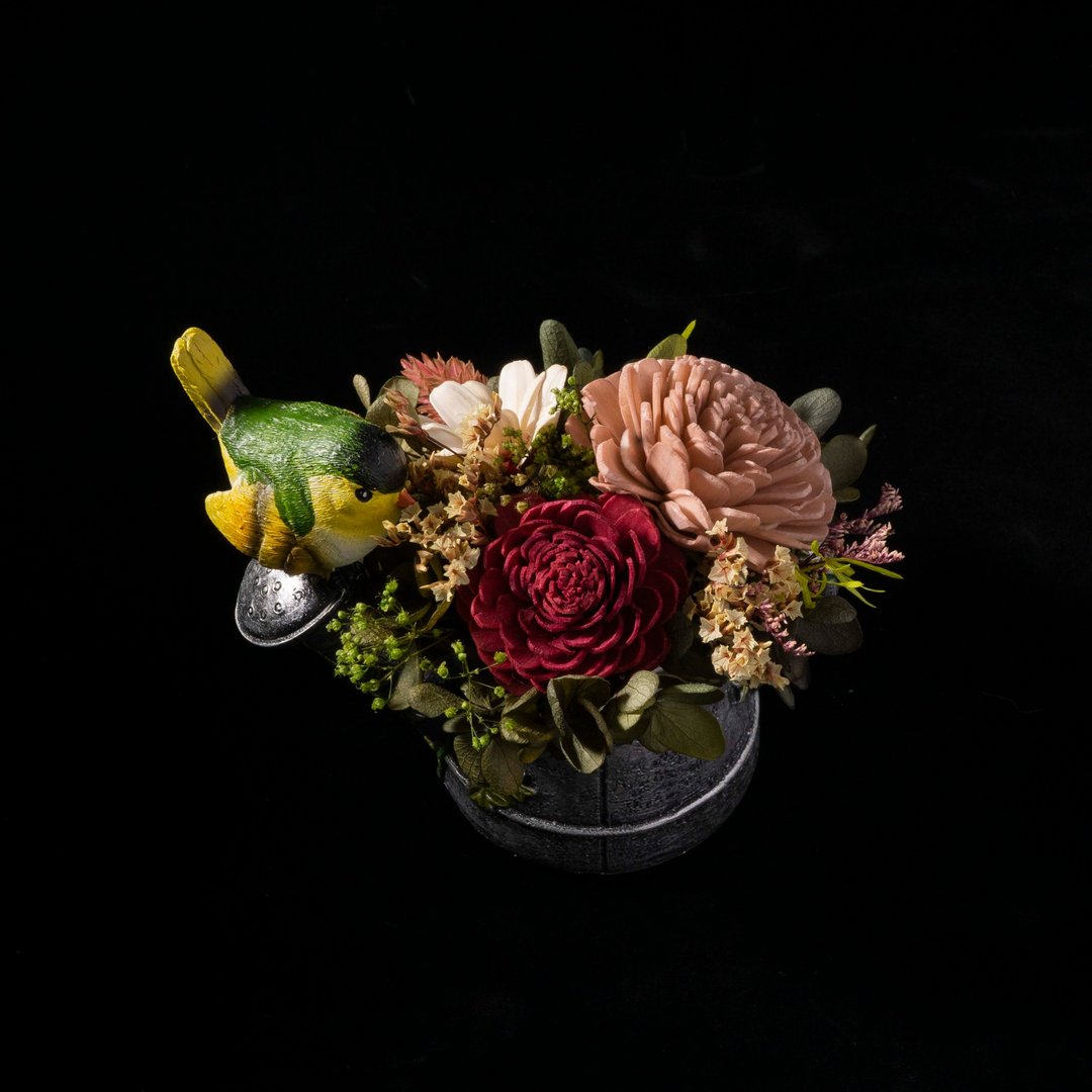 【小鸟扩香永生花盆栽】万用最佳礼品/赠天然精油及祝福木卡 - 摆饰 - 植物．花 红色