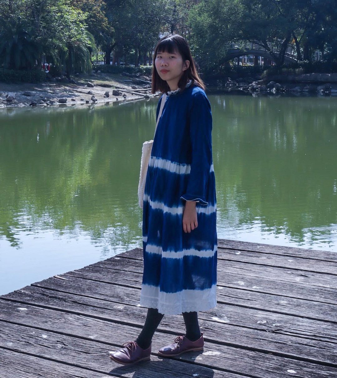 蓝染木耳洋装 - 洋装/连衣裙 - 棉 蓝色