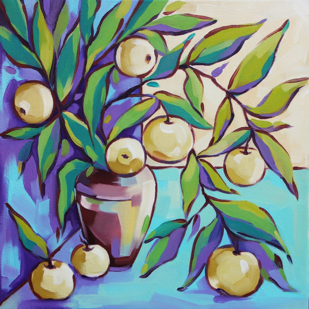 苹果 绘画 水果 原创艺术 静物艺术品 厨房壁画装饰品 - 海报/装饰画/版画 - 其他材质 蓝色