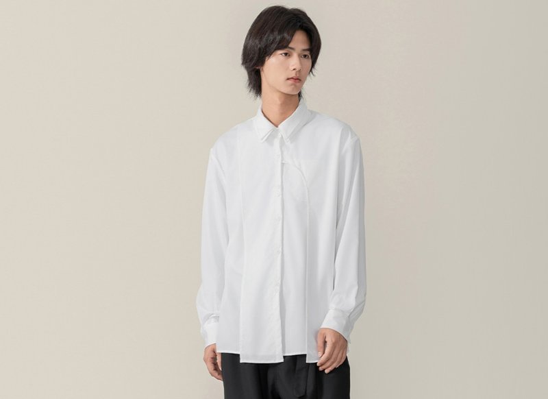 【皓月】森系文艺复古 双重结构/竹纤维衬衫 - 男装衬衫 - 其他材质 白色