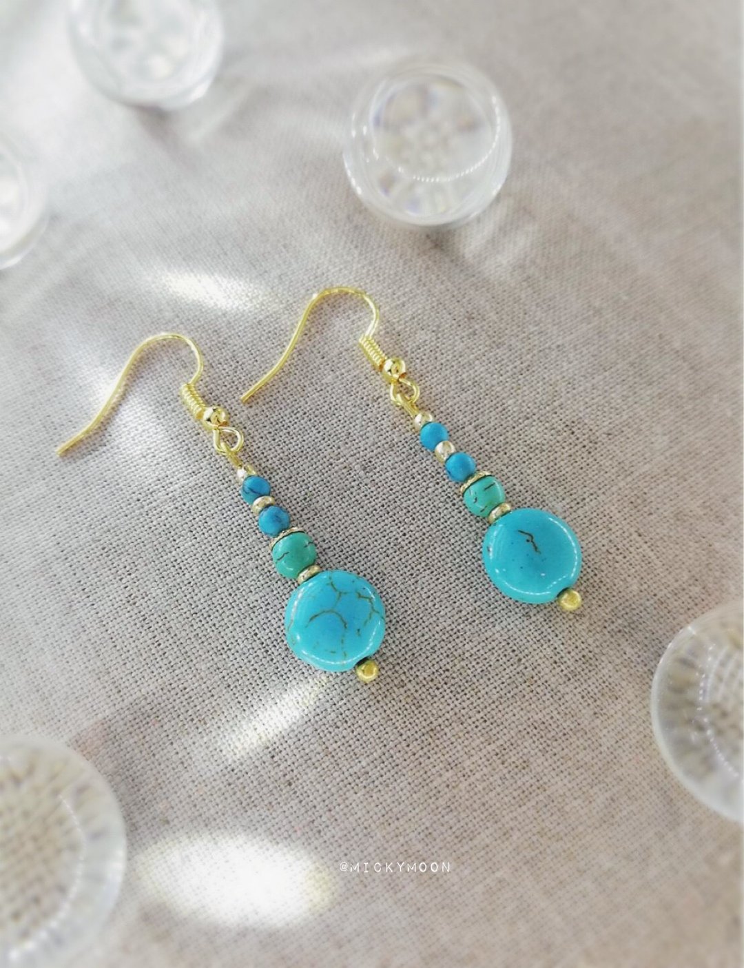 Handmade bead earring - 耳环/耳夹 - 塑料 蓝色