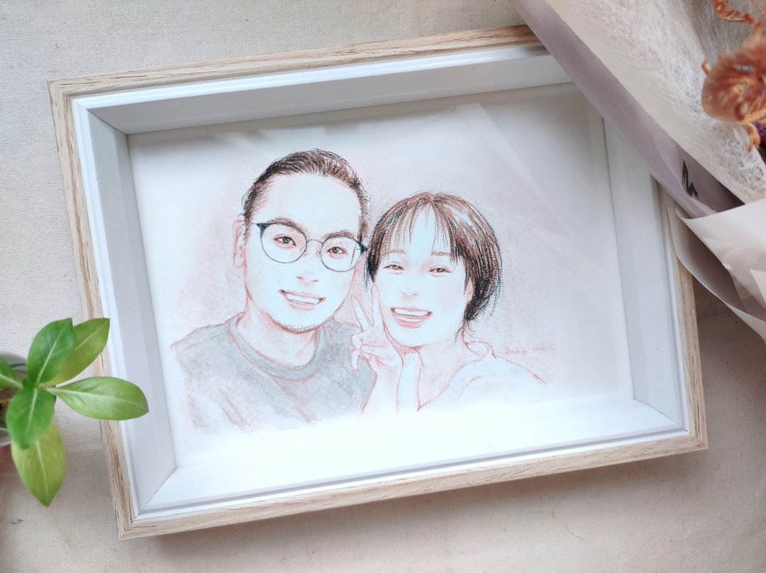 定制可爱人像插画 (简约版) | 双人 | 粉彩画 | 似颜绘 | 手绘 - 订制画像 - 纸 白色