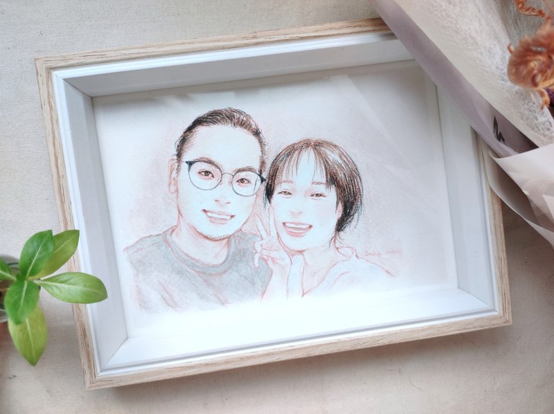 定制可爱人像插画 (简约版) | 双人 | 粉彩画 | 似颜绘 | 手绘 - 订制画像 - 纸 白色