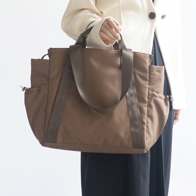 新色 防泼水再生尼龙10口袋托特包【棕色】大容量 通勤休闲户外 - 侧背包/斜挎包 - 尼龙 咖啡色