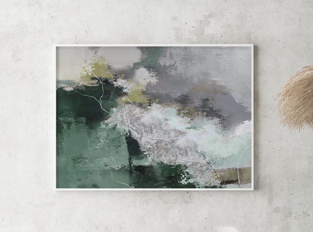 绘画绿色抽象 |绿蓝抽象画|格陵兰 5 - 墙贴/壁贴 - 棉 绿色