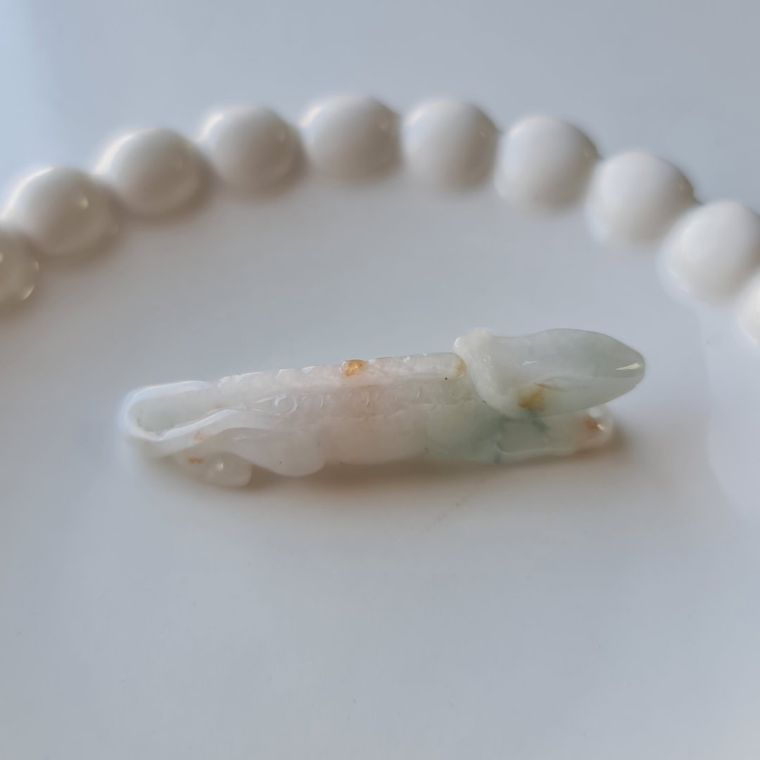 冰细糯三彩蜥蜴 | 天然缅甸玉A货翡翠 - 吊饰 - 玉石 