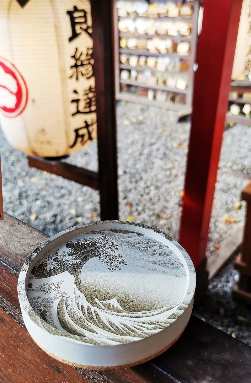 摸摸日本浮世绘水泥杯垫 置物盘 - 杯垫 - 其他材质 灰色
