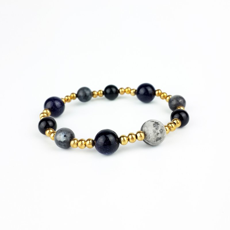 | 星空系列 | 沉着 蓝砂石 雪花石 彩虹眼黑曜石 闪光石 (藏银 x 手环 x 手链 x 手工制作 x 定制化。) - 手链/手环 - 宝石 黑色