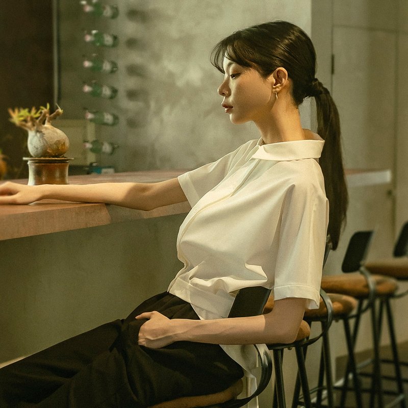 Erya_尔雅条带衬衫_25SF009_白 - 女装上衣 - 聚酯纤维 白色