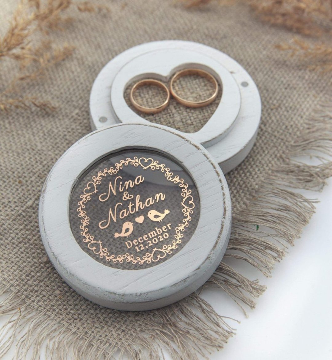 White Engagement wedding ring box for wedding ceremony custom personalized cases - 其他 - 木头 