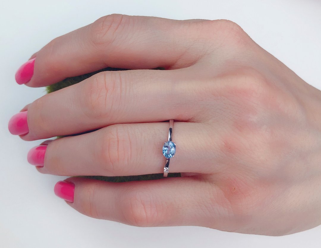 14k gold ring with sapphire and diamond - 戒指 - 贵金属 金色